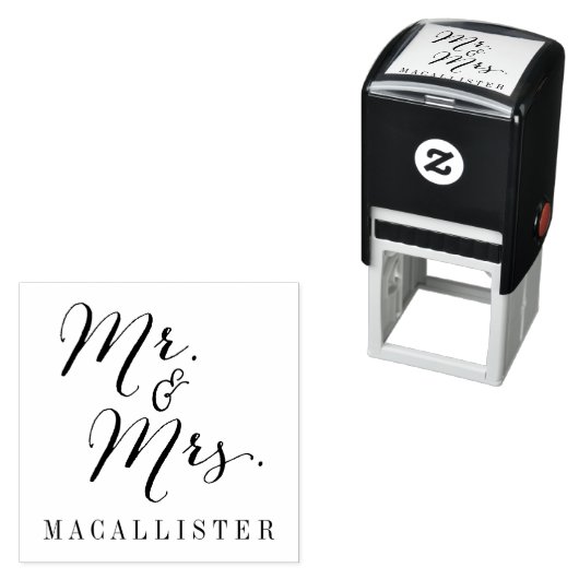 Mr & Mrs Modern Script Bruiloft Zelfinkt Stempel (In situ)
