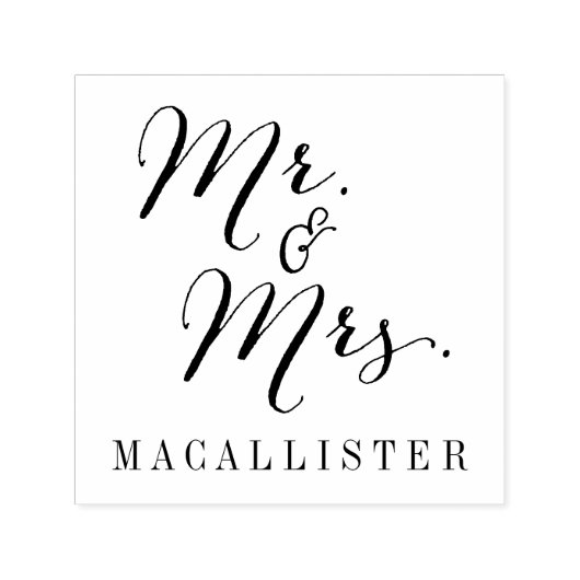 Mr & Mrs Modern Script Bruiloft Zelfinkt Stempel (Design)