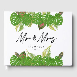 Mr. & Mrs Modern Tropical Leaves Script Wedding Gastenboek
