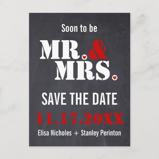 Mr. & Mrs Modern typografie bruiloft Save the Date Aankondigingskaart (Voorkant)