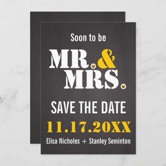 Mr. & Mrs Modern typografie bruiloft Save the Date Kaart (Voorkant / Achterkant)