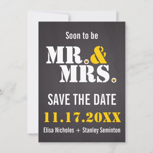 Mr. & Mrs Modern typografie bruiloft Save the Date Kaart (Voorkant)