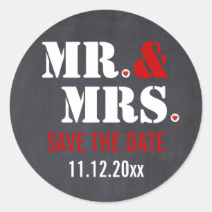 Mr. & Mrs Modern typografie bruiloft Save the Date Ronde Sticker