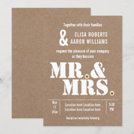 Mr. & Mrs Modern typografie kraft paper bruiloft Kaart