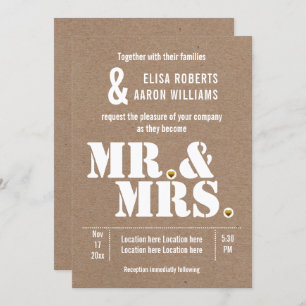 Mr. & Mrs Modern typografie kraft paper bruiloft Kaart