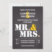 Mr. & Mrs Modern typografie zwarte, gele bruiloft Kaart (Voorkant)