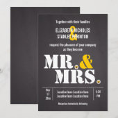 Mr. & Mrs Modern typografie zwarte, gele bruiloft Kaart (Voorkant / Achterkant)