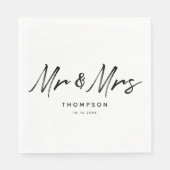Mr. & Mrs. Modern Zwart Wit Script  Trouwen Servet (Voorkant)