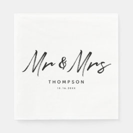 Mr. & Mrs. Modern Zwart Wit Script  Trouwen Servet