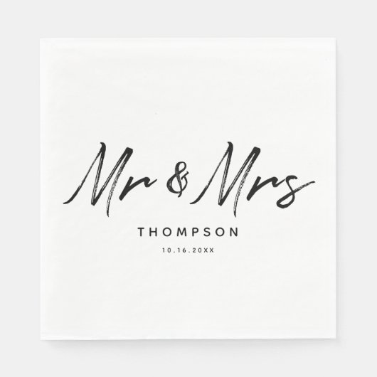 Mr. & Mrs. Modern Zwart Wit Script  Trouwen Servet (Voorkant)