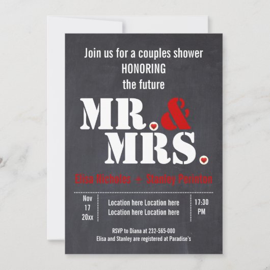 Mr & Mrs Moderne typografie bruiloft douche Kaart (Voorkant)