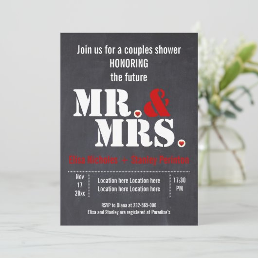 Mr & Mrs Moderne typografie bruiloft douche Kaart (Staand voorkant)