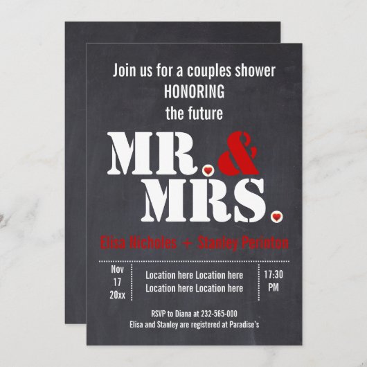 Mr & Mrs Moderne typografie bruiloft douche Kaart (Voorkant / Achterkant)