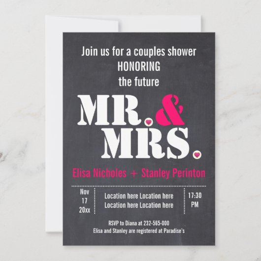 Mr & Mrs Moderne typografie bruiloft douche Kaart (Voorkant)