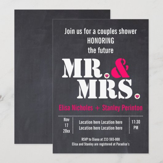 Mr & Mrs Moderne typografie bruiloft douche Kaart (Voorkant / Achterkant)