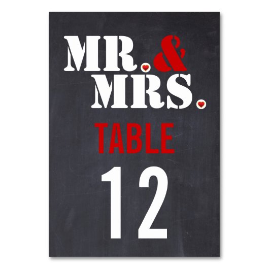 Mr & Mrs Moderne typografie trouwtafel nummer Kaart (Achterkant)