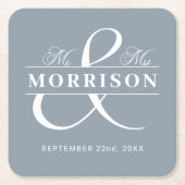 Mr Mrs Monogram Dusty Blue Wedding Kartonnen Onderzetters (Voorkant)