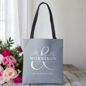 Mr Mrs Monogram Dusty Blue Wedding Tote Bag