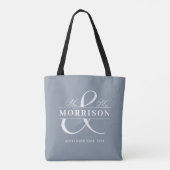 Mr Mrs Monogram Dusty Blue Wedding Tote Bag (Achterkant)