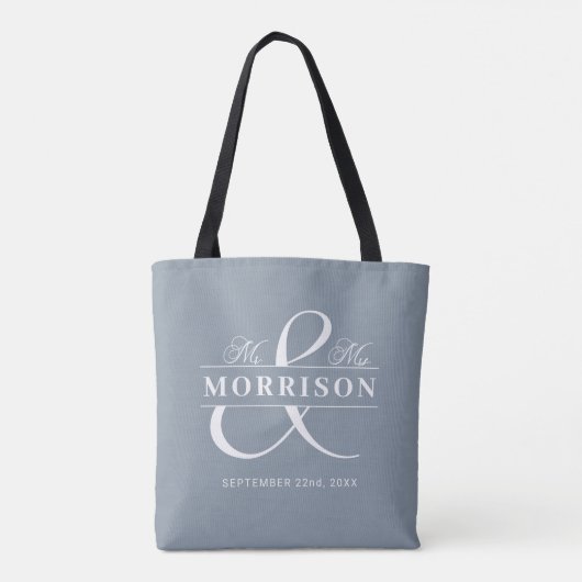 Mr Mrs Monogram Dusty Blue Wedding Tote Bag (Achterkant)