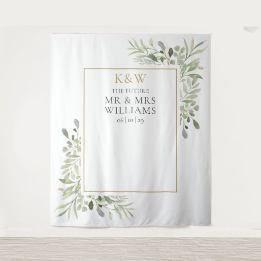 Mr Mrs Monogram Groene Couples Bruiloftsfoto Prop Wandkleed (Voorkant)