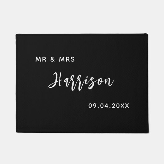 Mr & Mrs Monogram Handgeschreven Modern Zwart Deurmat (Voorkant)