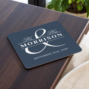 Mr. Mrs. Monogram Marine Blauwe bruiloft Kartonnen Onderzetters