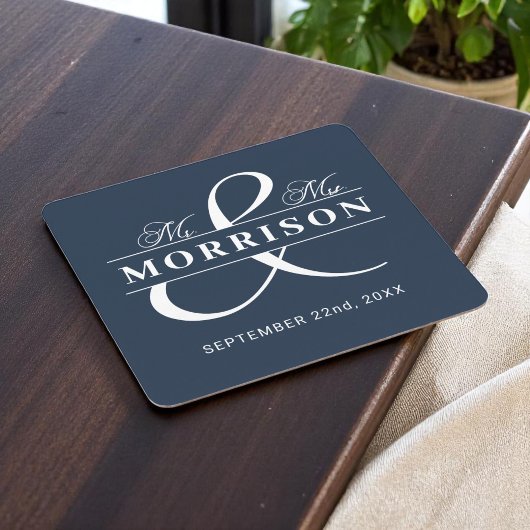Mr. Mrs. Monogram Marine Blauwe bruiloft Kartonnen Onderzetters