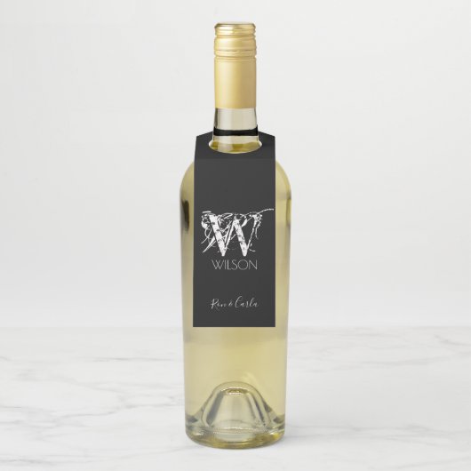 Mr. & Mrs Monogram op zwarte dank Flessenhanger (Op fles)