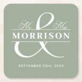 Mr Mrs Monogram Sage Green Wedding Kartonnen Onderzetters (Voorkant)