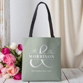 Mr Mrs Monogram Sage Green Wedding Tote Bag