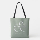 Mr Mrs Monogram Sage Green Wedding Tote Bag (Achterkant)