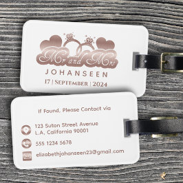Mr & Mrs Monogram Wit Rose Goud Bruiloft Pas getro Bagagelabel