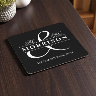 Mr Mrs Monogram Zwart Wit Trouwen Kartonnen Onderzetters