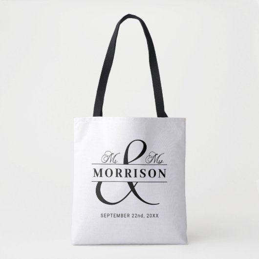 Mr Mrs Monogram Zwart Wit Trouwen Tote Bag (Voorkant)