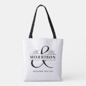 Mr Mrs Monogram Zwart Wit Trouwen Tote Bag (Achterkant)