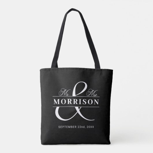 Mr Mrs Monogram Zwart Wit Trouwen Tote Bag (Achterkant)