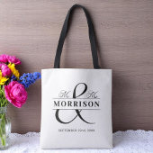 Mr Mrs Monogram Zwart Wit Trouwen Tote Bag