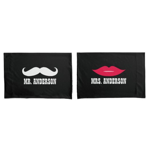 Mr & Mrs Mustache en Lips Wedding Couple Kussensloop (Voorkant-Set)
