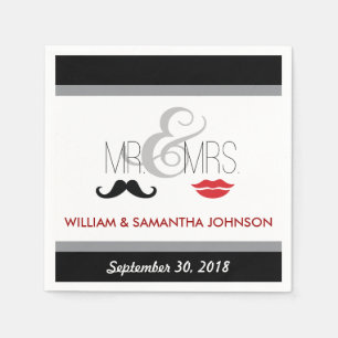 Mr & Mrs Mustache en Lipstick servetten (zwart)