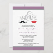 Mr. & Mrs Mustache & Lipstick Wedding Invitation Kaart (Voorkant)