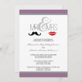 Mr. & Mrs Mustache & Lipstick Wedding Invitation Kaart (Voorkant / Achterkant)
