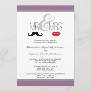 Mr. & Mrs Mustache & Lipstick Wedding Invitation Kaart