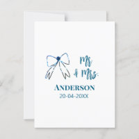 Mr & Mrs naam datum huwelijksgeschenk strik blauw