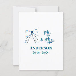 Mr & Mrs naam datum huwelijksgeschenk strik blauw  Briefkaart