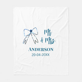 Mr & Mrs naam datum huwelijksgeschenk strik blauw  Fleece Deken
