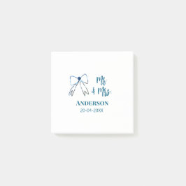 Mr & Mrs naam datum huwelijksgeschenk strik blauw  Post-it® Notes
