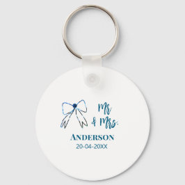 Mr & Mrs naam datum huwelijksgunst strik blauw gro Sleutelhanger