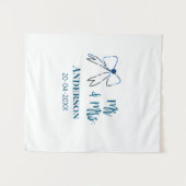 Mr & Mrs naam datum trouwfeest lint blauwe groene Wandkleed (Voorkant (horizontaal))