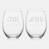 Mr & Mrs Naam Gepersonaliseerde bruiloft Wijnglas Zonder Voet (Achterkant)